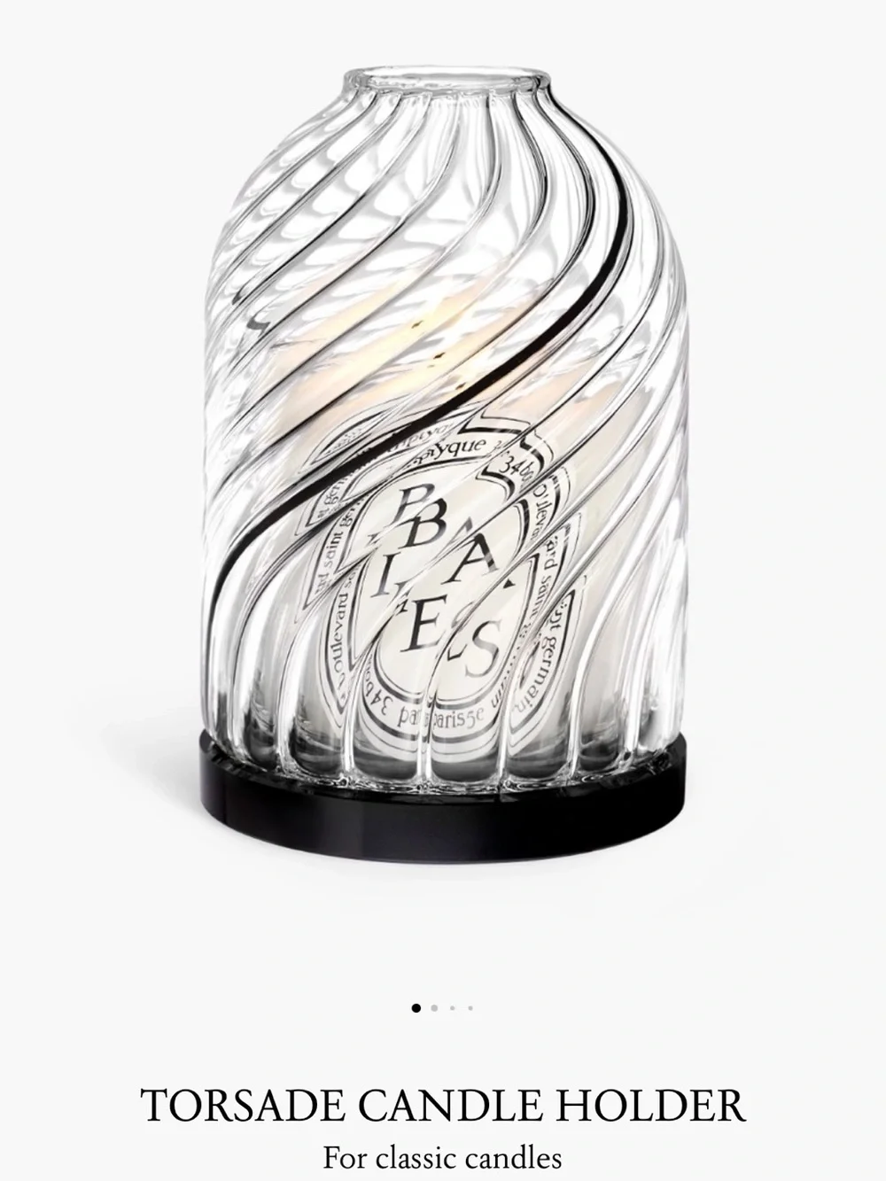 DIPTYQUE EUC Photophore Torsade Glass Candle Holder in Clear with Black Base - Picture 1 of 7